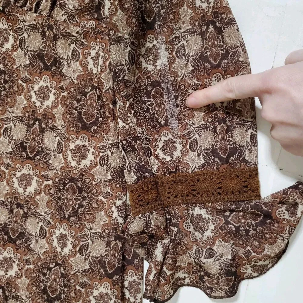 Vintage Y2K 90s Xhilaration Dress Size M Brown Paisley Boho Fairy Womens